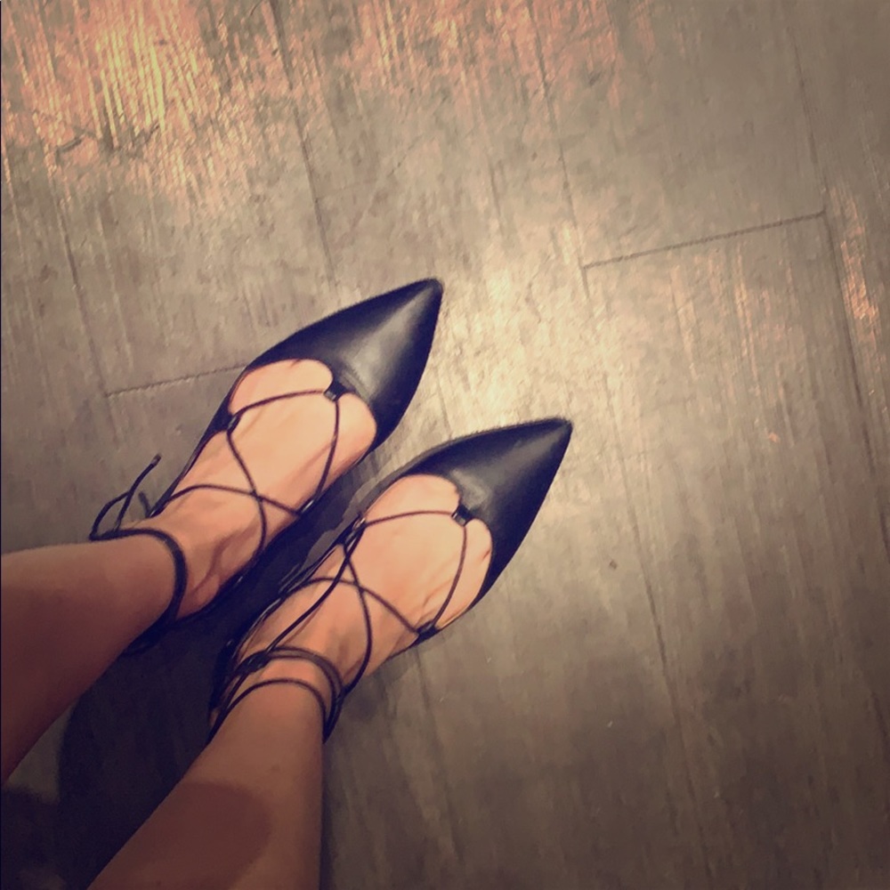 Topshop black strappy lace up flats